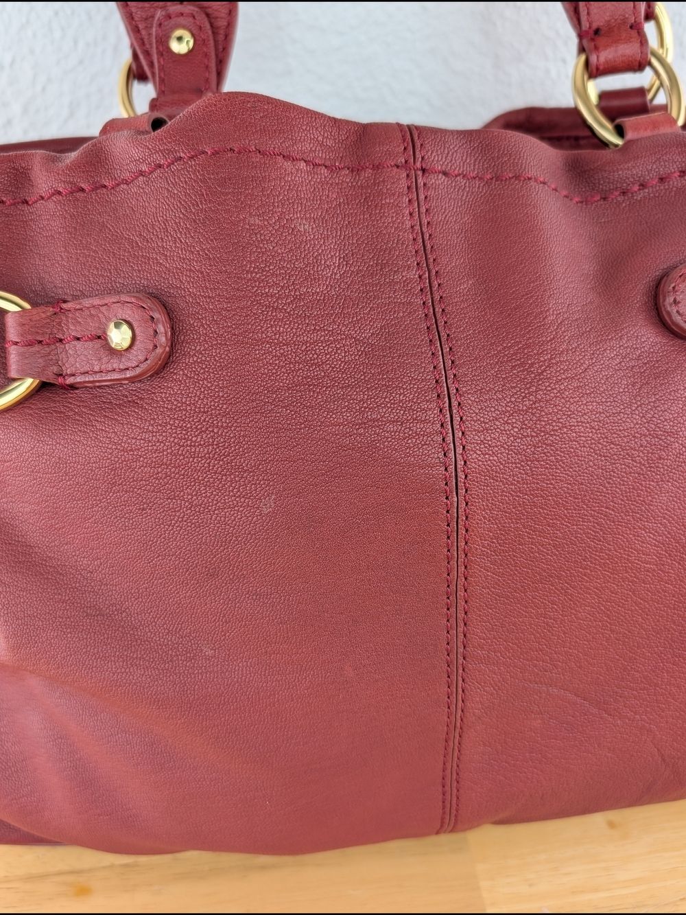Sigrid Olsen Red Pebbled Leather Satchel Shoulder Bag Gold Stud Hardware Detail - Picture 3 of 16